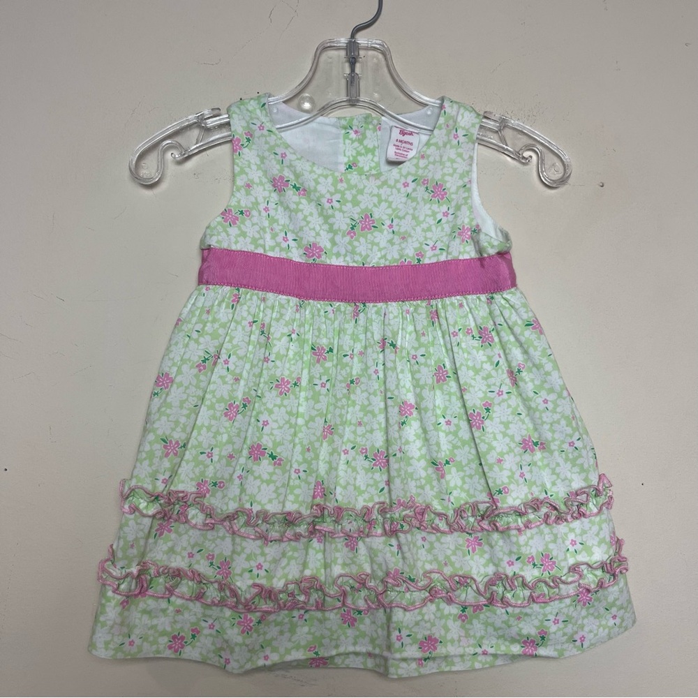 OshKosh B’gosh Green and Pink Floral Lined 100%‎ Cotton Dress 6 Months